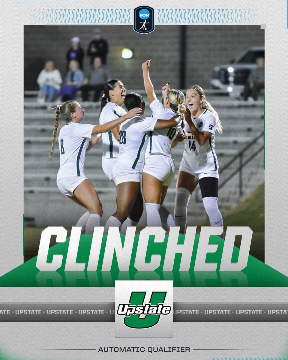 NCAA Soccer (@ncaasoccer) on Twitter photo ๐ข CLINCHED ๐ข
<a href="/UpstateWSoccer/">USC Upstate Women's Soccer</a> has clinched a spot in the NCAA Womenโs Soccer Tournament after defeating High Point, 3-0, in the <a href="/BigSouthSports/">Big South Conference</a> tournament.
#NCAASoccer ๐ข CLINCHED ๐ข
<a href="/UpstateWSoccer/">USC Upstate Women's Soccer</a> has clinched a spot in the NCAA Womenโs Soccer Tournament after defeating High Point, 3-0, in the <a href="/BigSouthSports/">Big South Conference</a> tournament.
#NCAASoccer
