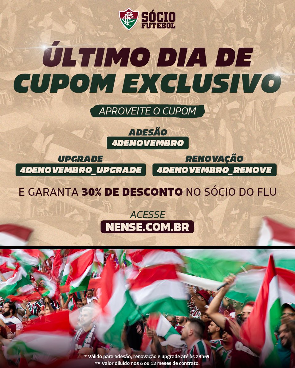 SocioDoFlu's tweet photo. Últimos momentos para aproveitar os cupons 4DENOVEMBRO com desconto em adesões, renovações e upgrades!

Acesse https://t.co/G9yOyxvv5n e garanta o benefício! https://t.co/Pvmop63WaT