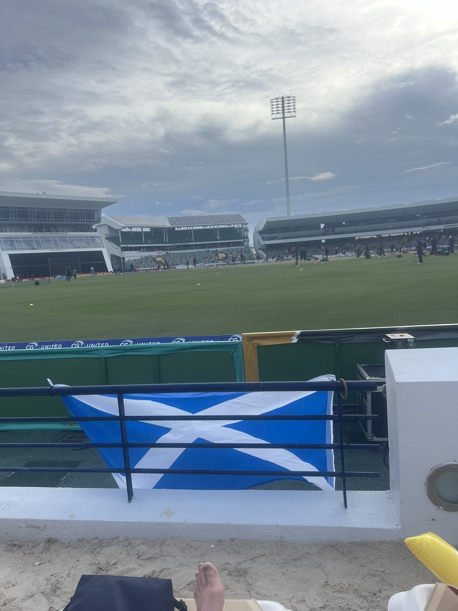 Having the best time at the #T20Cricket  #EnglandWestIndies party stand at the Kensington Oval.  Have erected our #Scotland flags so #cricket folks please keep an eye out for us on the telly box!