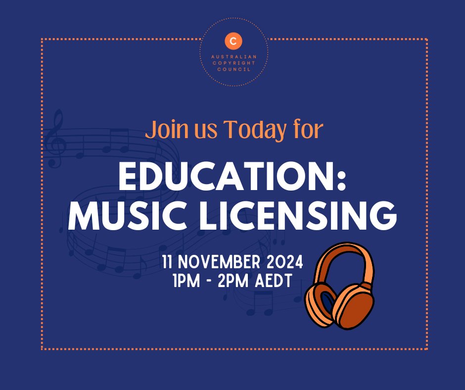 Join us today at 1PM AEDT for our Education: Music Licensing webinar to learn about copyright and educational music licences!

We will be joined by Catharine McBride APRA AMCOS Manager – Partnerships, Media Licensing

This session assumes knowledge from Copyright Fundamentals.