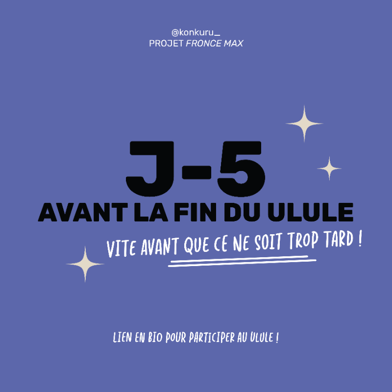 Plus que 5 jours avant la fin de la campagne Ulule de Fronce Max !

Si tu n'as pas encore pu contribuer, c'est le moment où jamais. On compte sur vous !