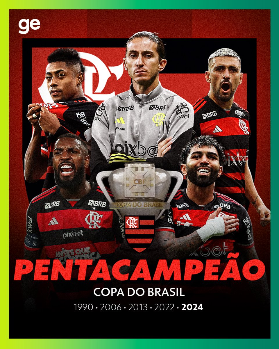 É CAMPEÃO! 🏆🏆 Com 4 a 1 no placar agregado, o Flamengo levanta a taça da Copa do Brasil 2024! O primeiro título de Filipe Luís como treinador do time profissional