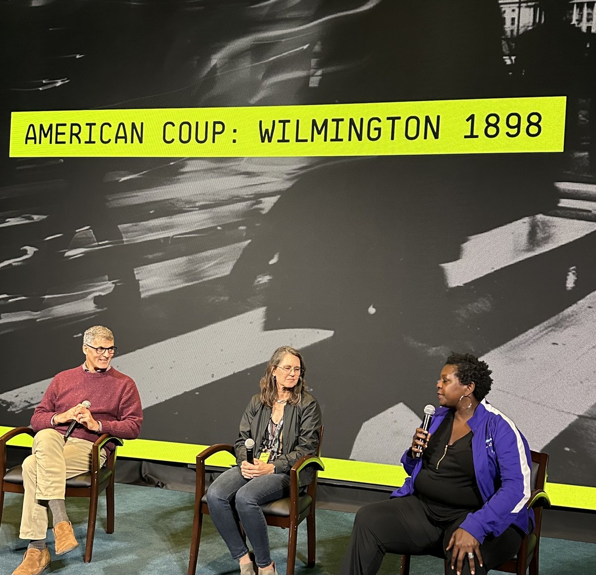 DX_IFF's tweet image. Directors Brad Lichtenstein and Yoruba Richen; and Executive Producer Rachel Raney take the stage to discuss AMERICAN COUP: WILMINGTON 1898. #DXFest24