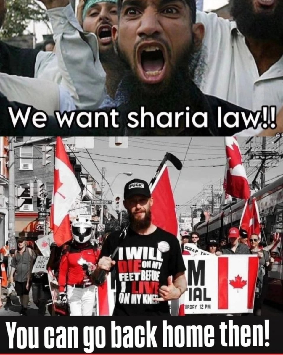 Not now, not ever. This is Canada!🇨🇦🫡

You can go back home!💯

#canadafirst #canada #canadian #sharialaw #muslim #islam #patriot #whateverittakes #trudeaumustgo
