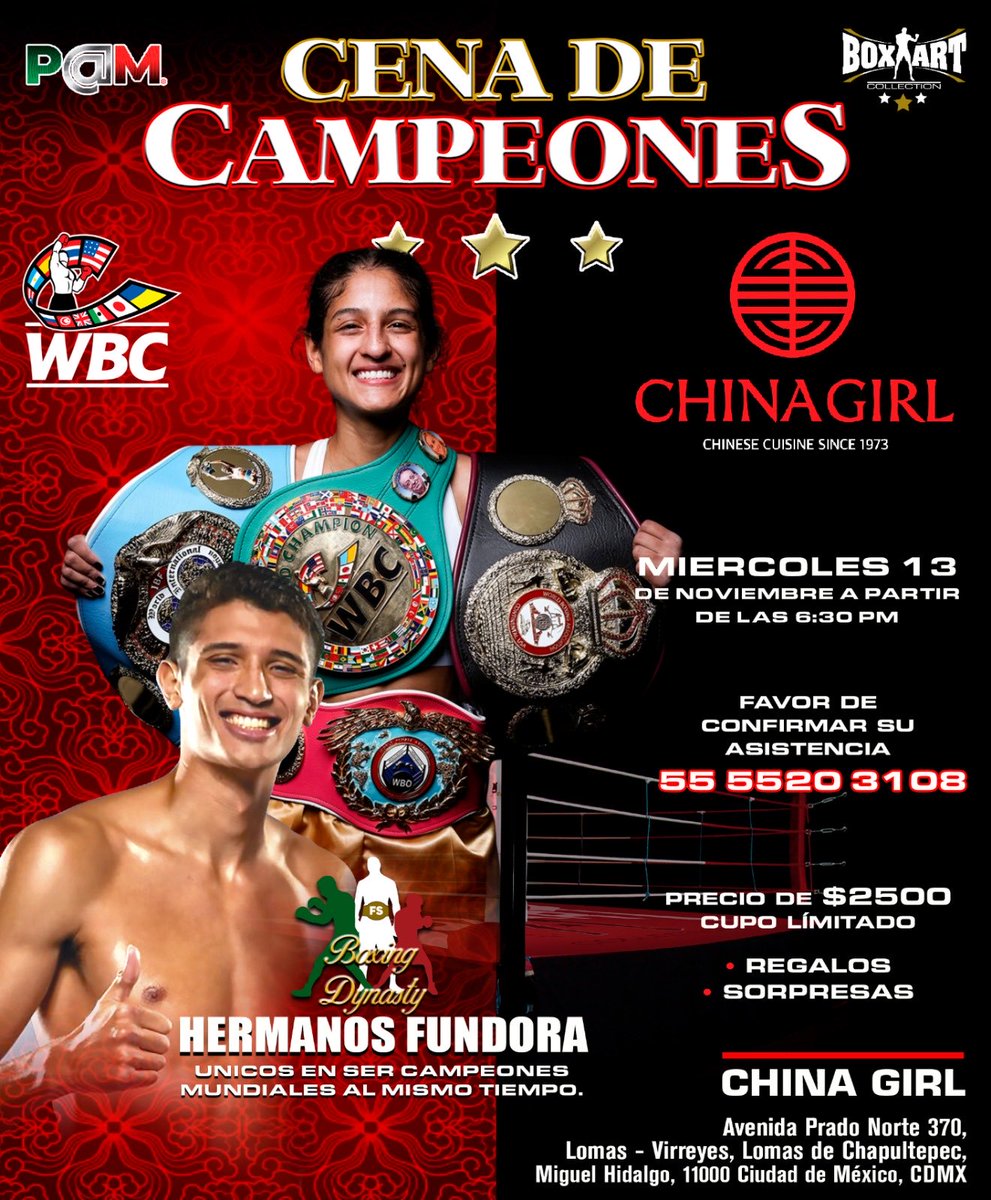 Miércoles 13 de Noviembre podrán compartir con los Hermanos Fundora’s ⁦<a href="/GabrielaFundor3/">Gabriela Fundora</a>⁩ ⁦<a href="/SebastianFundo1/">Sebastian Fundora</a>⁩ donde se sacaran fotos y autógrafos, se parte de la Historia Viva Mexico 🇲🇽  ⁦<a href="/wbcmoro/">Mauricio Sulaiman</a>⁩ ⁦<a href="/WorldBoxingOrg/">WBO</a>⁩ ⁦<a href="/WBABoxing/">WBA Boxing</a>⁩ ⁦<a href="/IBFUSBAboxing/">IBF</a>⁩