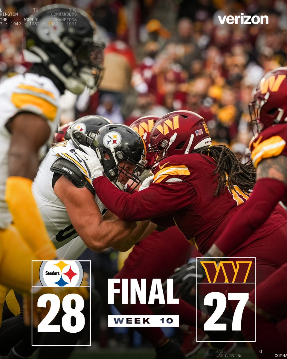 Commanders's tweet image. Not our day

@Verizon | #PITvsWAS