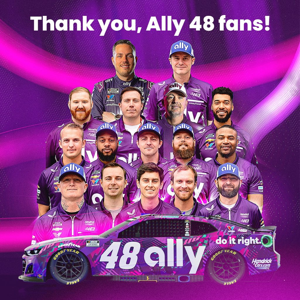 Your support is what truly makes a great season special. Sending a large thank you to all our #Ally48 fans for the support this year.💜 #NASCAR