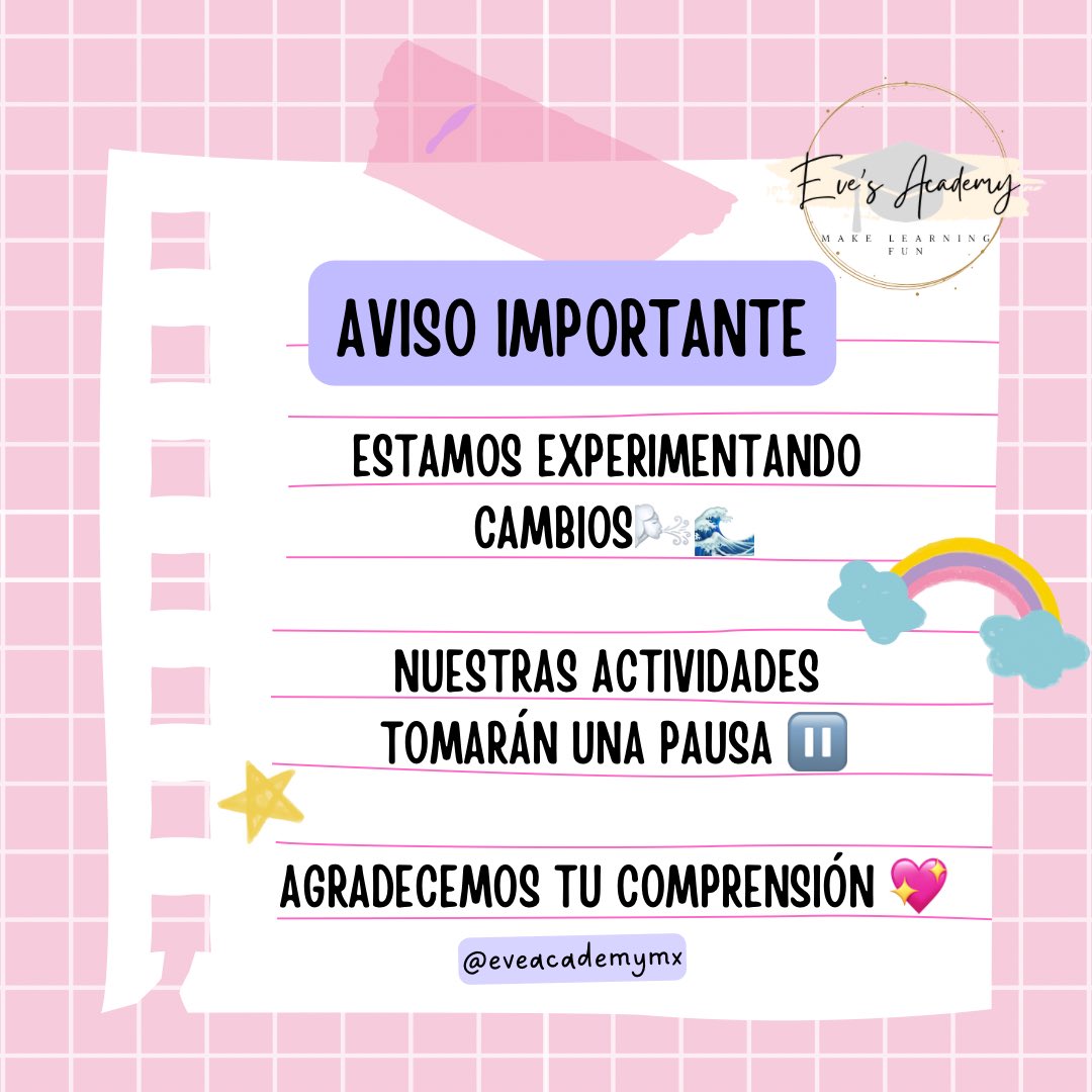eveacademymx's tweet photo. Estamos experimentando cambios🌬️🌊
Agradecemos tu comprensión 💖 https://t.co/DimEoh2RQH