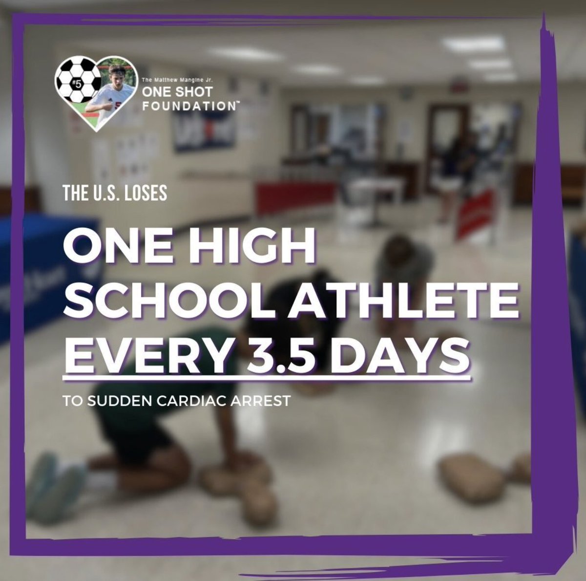 OneShotFndtn's tweet photo. The U.S. loses one high school athlete every 3.5 days to Sudden Cardiac Arrest. Help One Shot change this statistic: get trained using the Take10 Technique. Sign up today at https://t.co/jAEqRk55SM
#oneshottosavealife #oneshotfoundation #alwaysbeprepared https://t.co/Nr99usfGqM