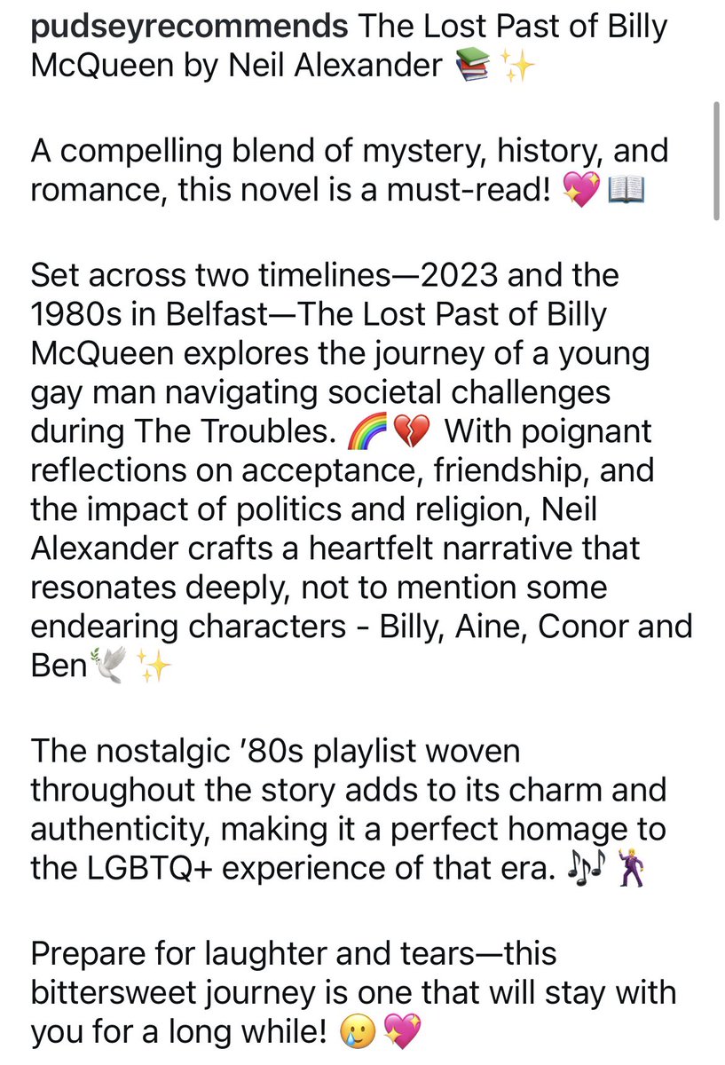 neilalexander_'s tweet photo. ‘Poignant, heartfelt and compelling’ Thank you to @pudseyrecommends over on Instagram for this gorgeous review of ‘The Lost Past of Billy McQueen’ 🌈☘️ #AmazonFirstReads https://t.co/s5nVGvkaIx