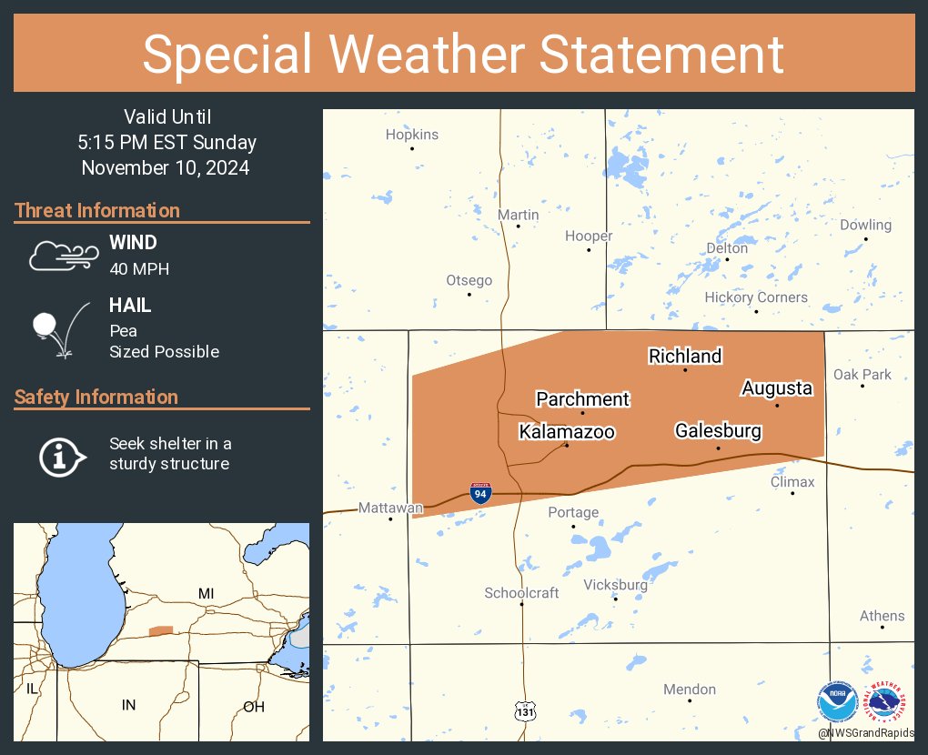 A special weather statement has been issued for Kalamazoo MI, Westwood MI and  Eastwood MI until 5:15 PM EST