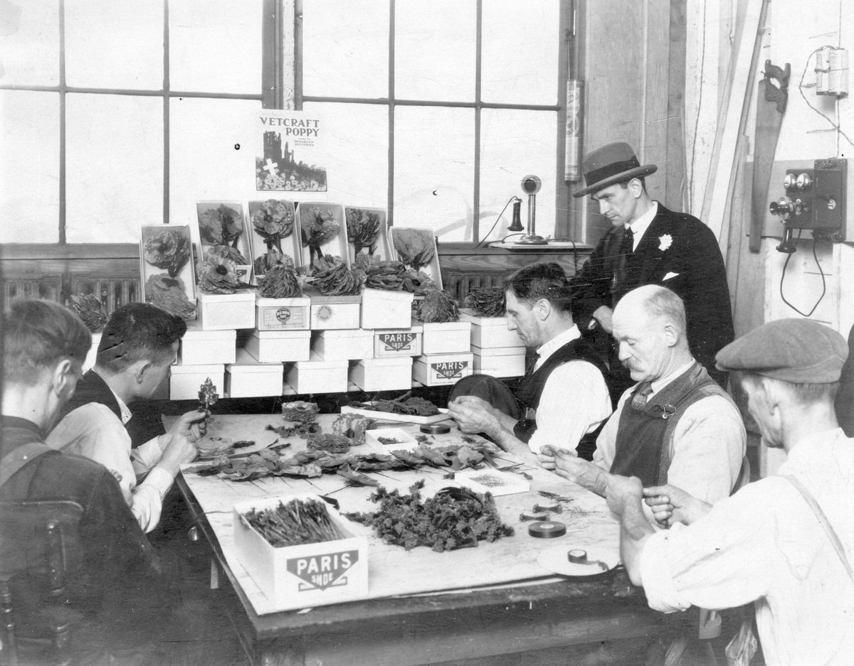 Canadian WWI veterans making poppies in Vancouver in the 1920s.