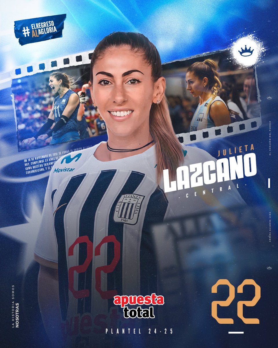 AlianzaLimaVB's tweet photo. 𝗝𝗨𝗟𝗜𝗘𝗧𝗔 𝗟𝗔𝗭𝗖𝗔𝗡𝗢 #️⃣2️⃣2️⃣

Ella es una central de trayectoria. Representó a Argentina en los Juegos Olímpicos Río 2016 y Tokyo 2020, nada más y nada menos que como capitana de la selección de su país. Está aquí para aportar su experiencia e ir por el bicampeonato. 

¡Bienvenida a las campeonas, ‘Princesita’! ¡Bienvenida, ‘Juli’! 🇦🇷👑

#NBV2024
#ElRegresoALaGloria