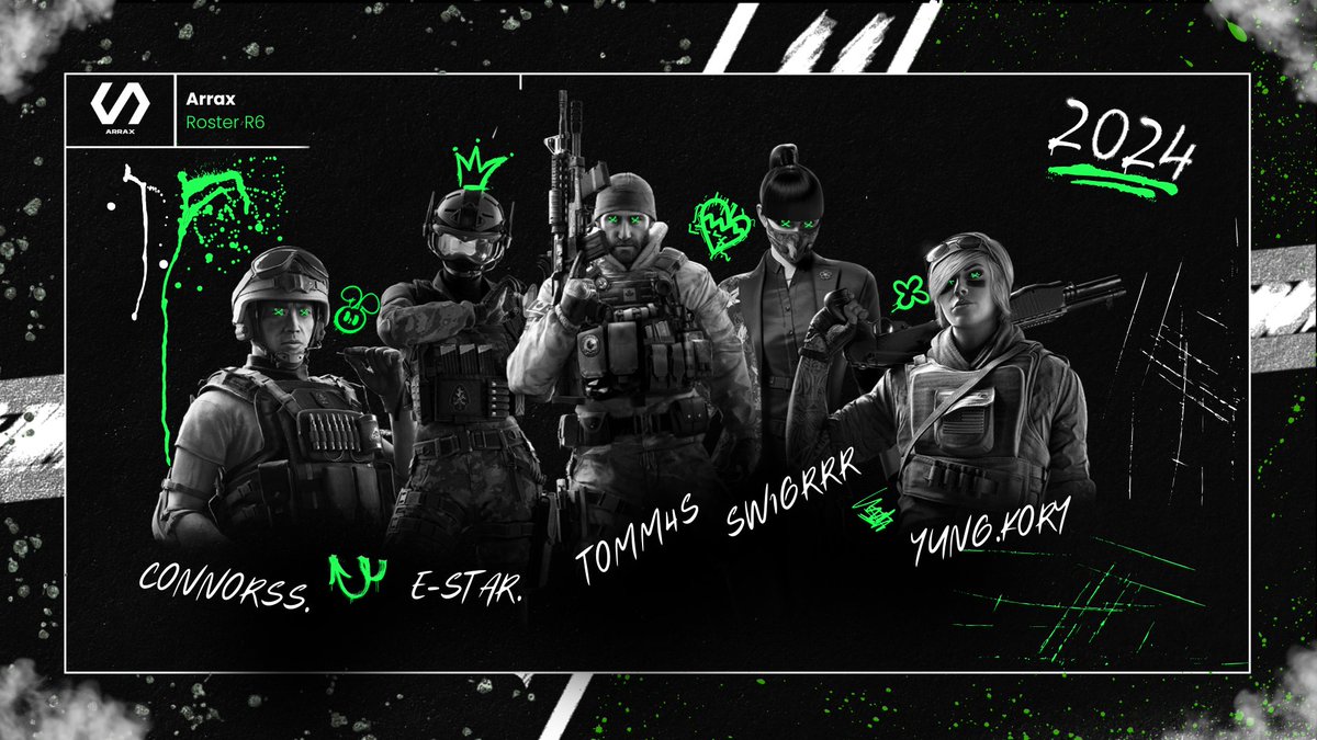 TeamArrax's tweet photo. 🇨🇿 Představujeme náš nový RAINBOW SIX SIEGE ROSTER💚
🇬🇧 Introducing our new RAINBOW SIX SIEGE ROSTER💚
 
SW1GRRR 🇨🇿
TOMM4S 🇨🇿
CONNORSS 🇨🇿
E-STAR 🇬🇧
YUNG.KORY 🇨🇿 https://t.co/pndTMNALrc