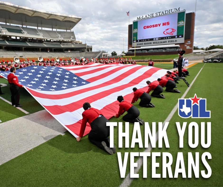 Texas UIL (@uiltexas) on Twitter photo Today and every day, thank you for your service and sacrifice. #VeteransDay
📸<a href="/JoleschPics/">Jolesch Enterprises</a> | 🇺🇸<a href="/CrosbyHigh/">Crosby High School</a> Today and every day, thank you for your service and sacrifice. #VeteransDay
📸<a href="/JoleschPics/">Jolesch Enterprises</a> | 🇺🇸<a href="/CrosbyHigh/">Crosby High School</a>