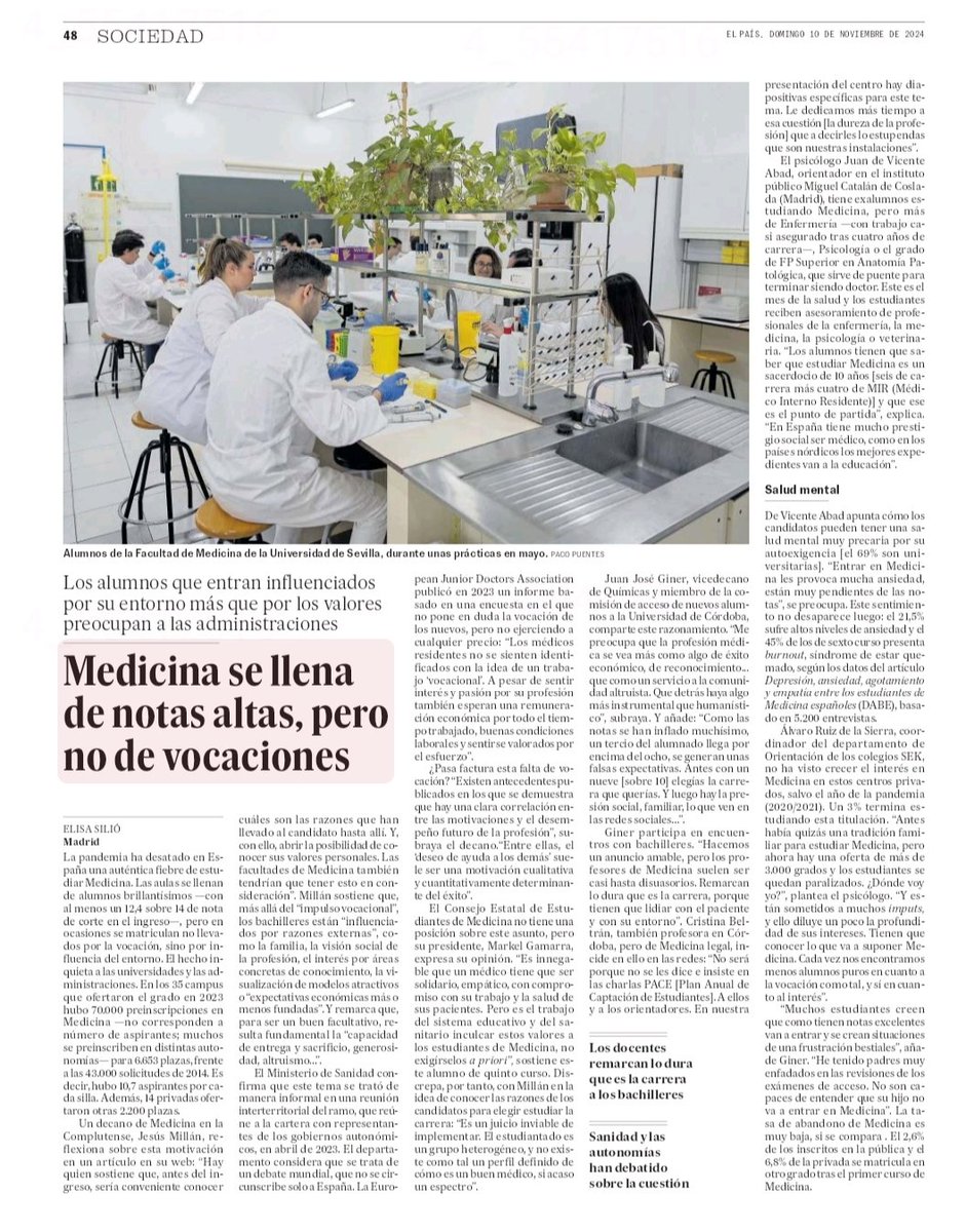 👩‍⚕️👨‍⚕️Futuro estudiante de Medicina:

 ¿crees que es el sistema educativo quien debe inculcar empatía, sacrificio y compromiso, o solo se debería admitir a quienes demuestren vocación antes de entrar?

🤔Reflexiona sobre tu motivación
 elpais.com/educacion/2024… via <a href="/el_pais/">EL PAÍS</a>