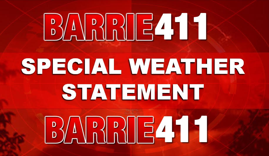 Barrie411's tweet photo. SPECIAL WEATHER STATEMENT
Barrie - Collingwood - Hillsdale
Midland - Coldwater - Orr Lake 

Strong winds on the way Monday. 

 Hazard: Wind gusts to 80 km/h  

Timing: Beginning Monday afternoon and ending Monday evening.   

Discussion Strong northwest winds gusting to 80 km/h are expected as a cold front blasts through the region. 

Gusts will be most frequent near the shorelines of Lake Huron and Georgian Bay. 

 Strong wind gusts can toss loose objects, break branches off trees, and cause local power outages.  

Please continue to monitor alerts and forecasts issued by Environment Canada. To report severe weather, send an email to ONstorm@ec.gc.ca or tweet reports using #ONStorm.