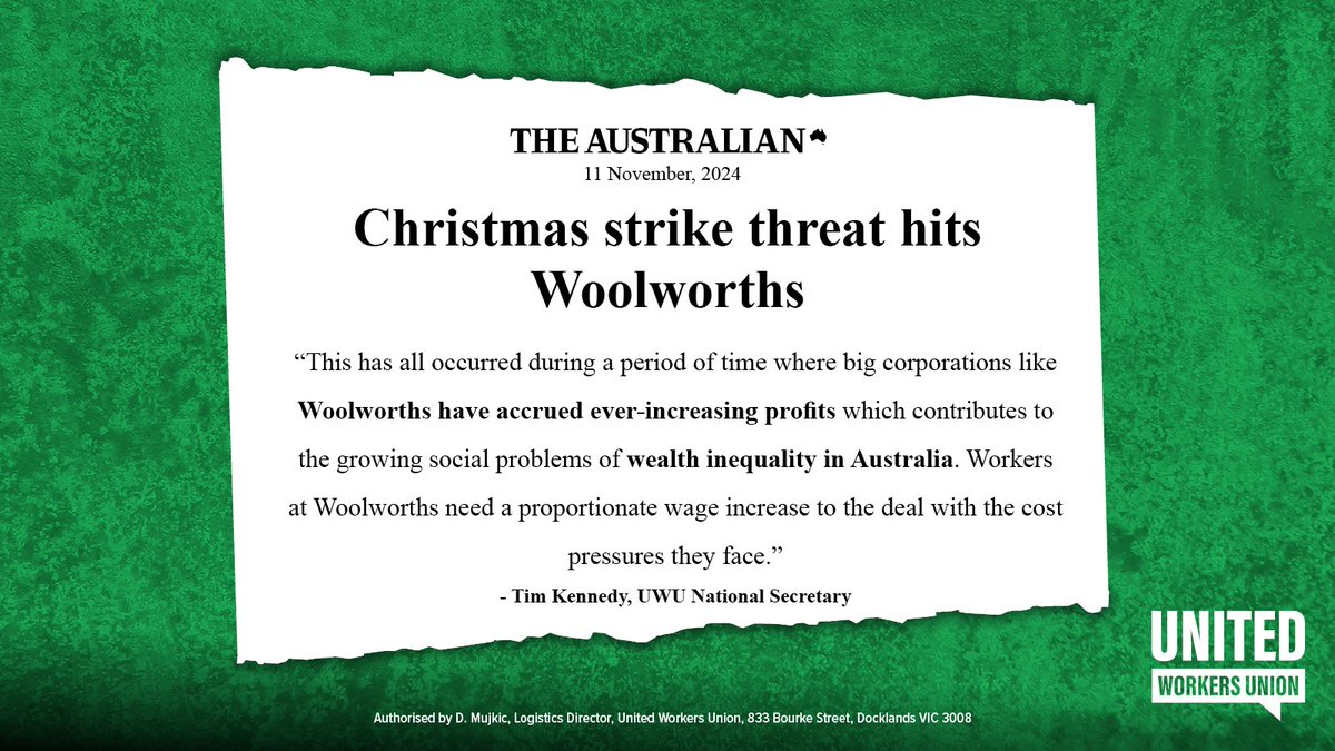 UnitedWorkersOz's tweet image. All @woolworths warehouse workers want is a national agreement with fair wages to keep them afloat in the cost-of-living crisis. 

Article: theaustralian.com.au/nation/christm…