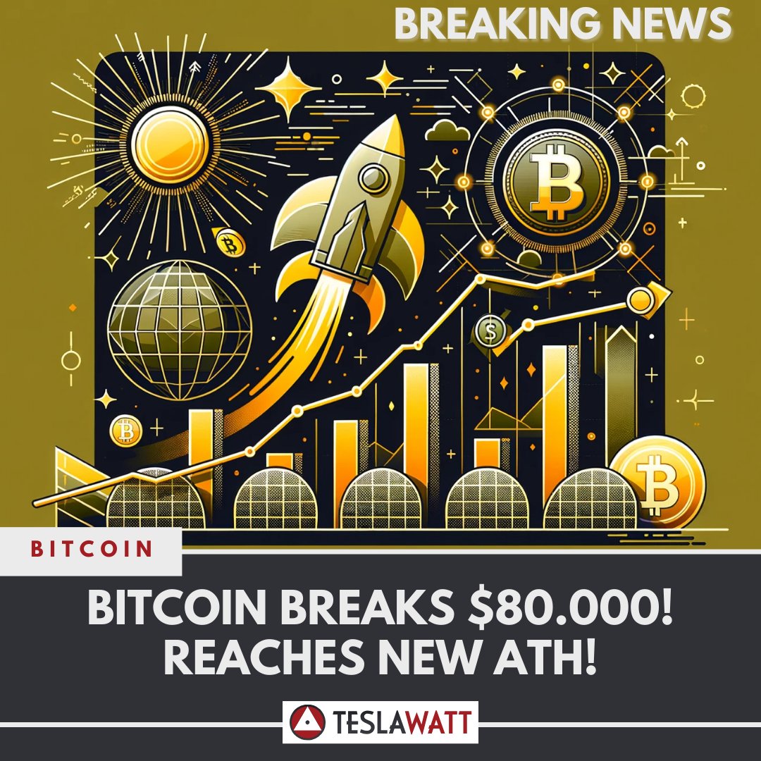🚀 Breaking News! Bitcoin has smashed through the $80K barrier, reaching an all-time high! 📈💥 At TeslaWatt, we’re ready to power your mining journey with sustainable energy at the best market price of $0.029/kWh. 🌞⚡ The future of mining is here—join us as we make crypto