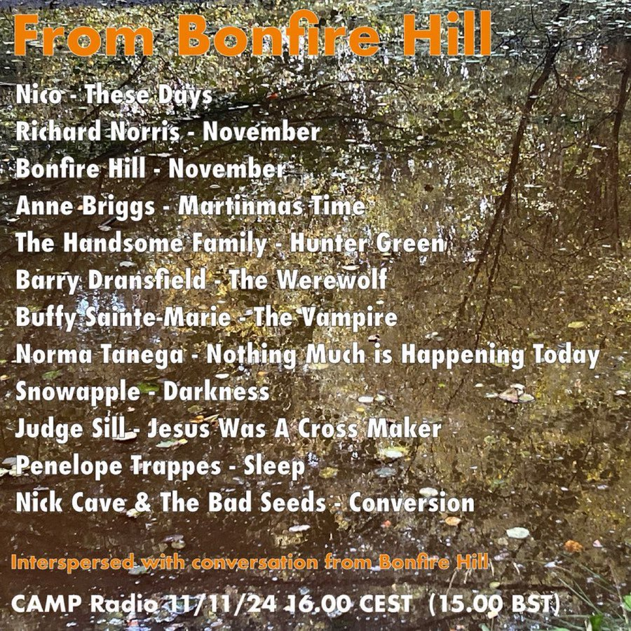 listen_camp's tweet photo. 4-5pm: From Bonfire Hill

Music, songs, words, sounds, symphonies and anthems from the uncanny slopes of @onbonfirehill.

https://t.co/F2pvK76Kw8
#Electronic #Folk #FolkLore #FieldRecording #MemoryScape

*⏰CET https://t.co/wyONK3W43N