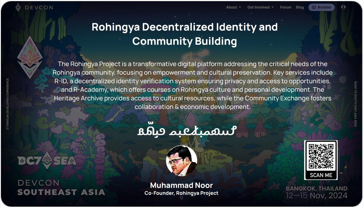 Happening <a href="/EFDevcon/">Devcon 8 | Mumbai, India 🇮🇳</a> #Bangkok How Decentralized Identity can help Stateless Community 𐴌𐴟𐴇𐴝𐴙𐴚𐴒𐴙𐴝 𐴏𐴞𐴕𐴧𐴡
<a href="/VitalikButerin/">vitalik.eth</a> <a href="/AyaMiyagotchi/">Aya Miyaguchi</a> 
#Devcon2024 
speak.devcon.org/devcon7-sea/ta…