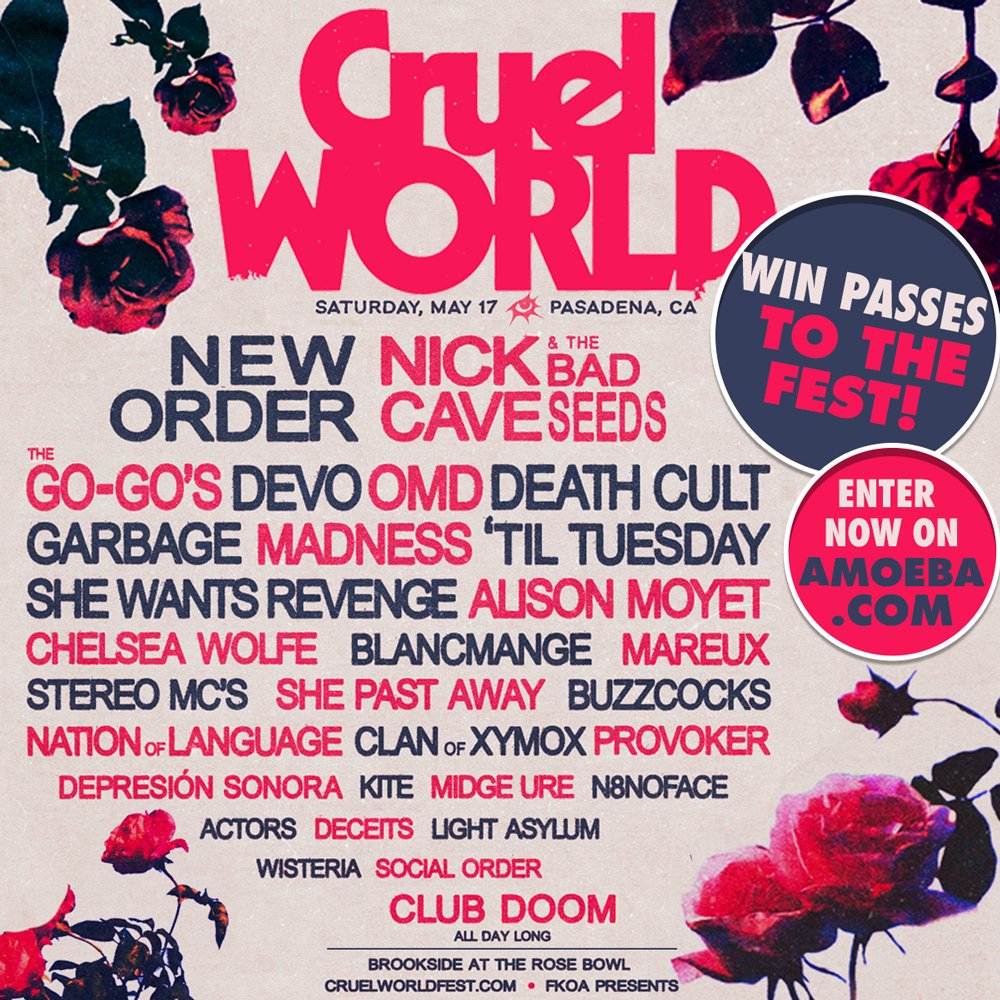 amoebamusic's tweet photo. We're giving away a pair of tickets to the 2025 @cruelworldfest! See @NewOrder, @NickCave &amp; the Bad Seeds, @Devo, @officialOMD, @Garbage, @Madnessnews &amp; many more on Saturday, May 17th at Brookside at the Rose Bowl in Pasadena.

Enter here: https://t.co/OuSZYQkpxm https://t.co/AmSd8F6Tdc
