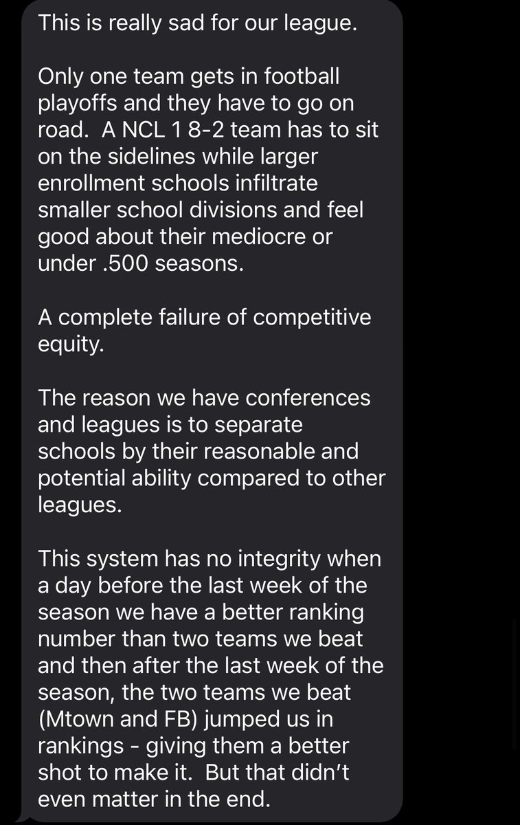 JustGusPD's tweet image. Text from St. Helena AD Brandon Farrell. 6 of the 9 teams in the NCL I were playoff eligible, including 8-2 Willits, but just one made it (Kelseyville).

Farrell says the NCL I will be sending a response to the NCS.
