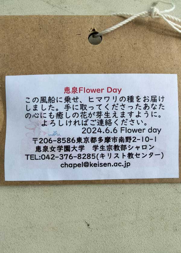 Keisen_Univ's tweet photo. 【大日向雅美「学長の部屋」】更新しました
「学長の部屋」2024年11月11日

春のフラワーデーで飛ばしたひまわりの種

https://t.co/qfNrrC2rCl

#生涯就業力 #恵泉 #Flower_Day #花の日礼拝 #学生宗教部シャロン #ひまわりの種 #夢発見_草っパラダイス https://t.co/VhdG9sBNnc