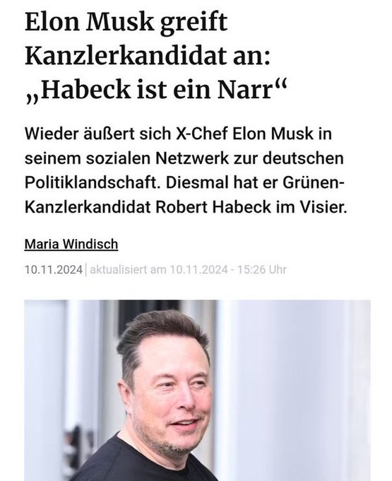 Elon Musk ist ein Narr.

Bitte weitersagen.

#Habeck4Kanzler