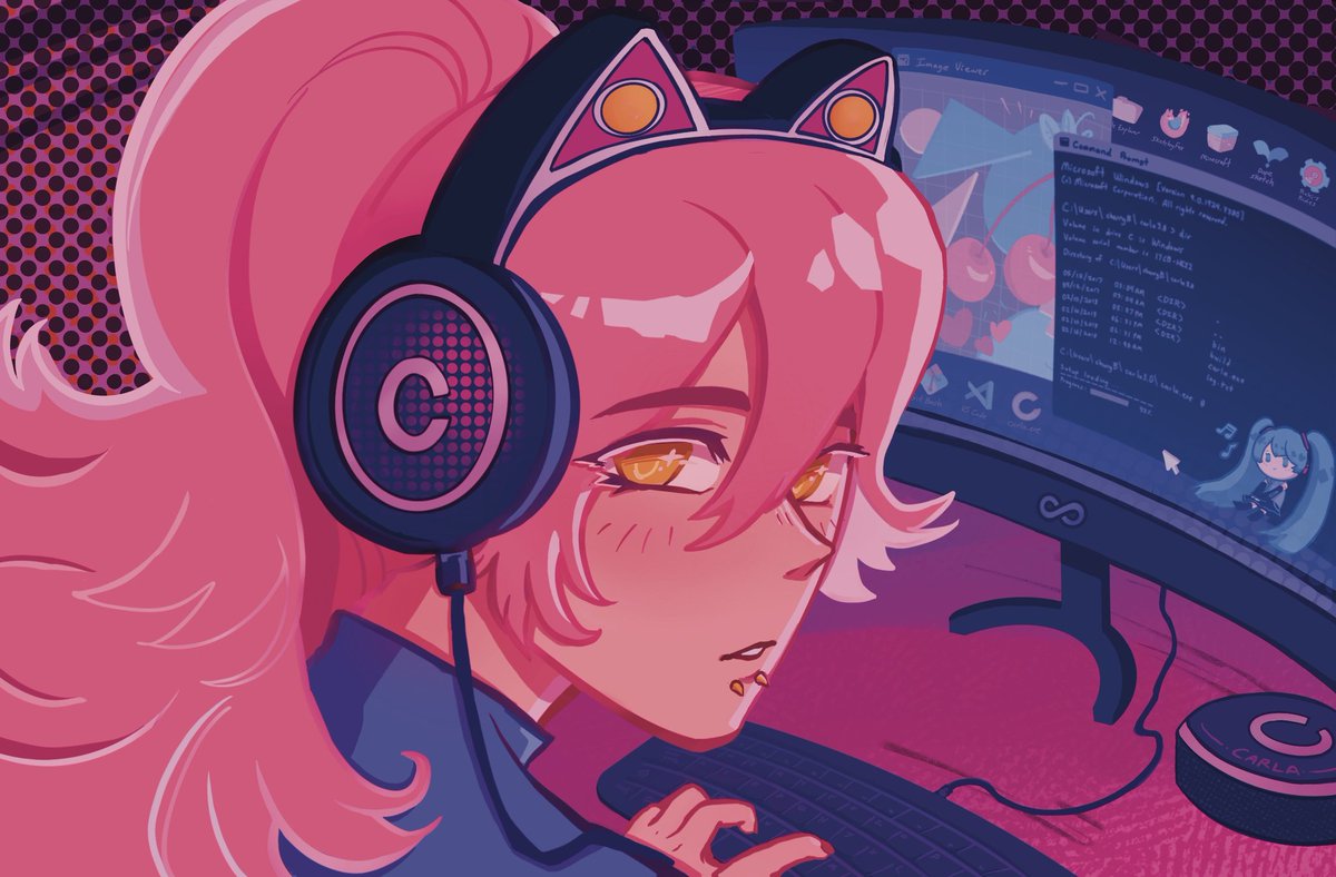 Hacker!Cherry print I made for the <a href="/sk8cherryzine/">Cherry Bomb!: A Kaoru Sakurayashiki Zine</a> ! Check it out if you missed it, leftover sales are almost over. 

#SK8エスケーエイト #sk8infinity #SK8THEINFINITY
#KaoruSakurayashiki