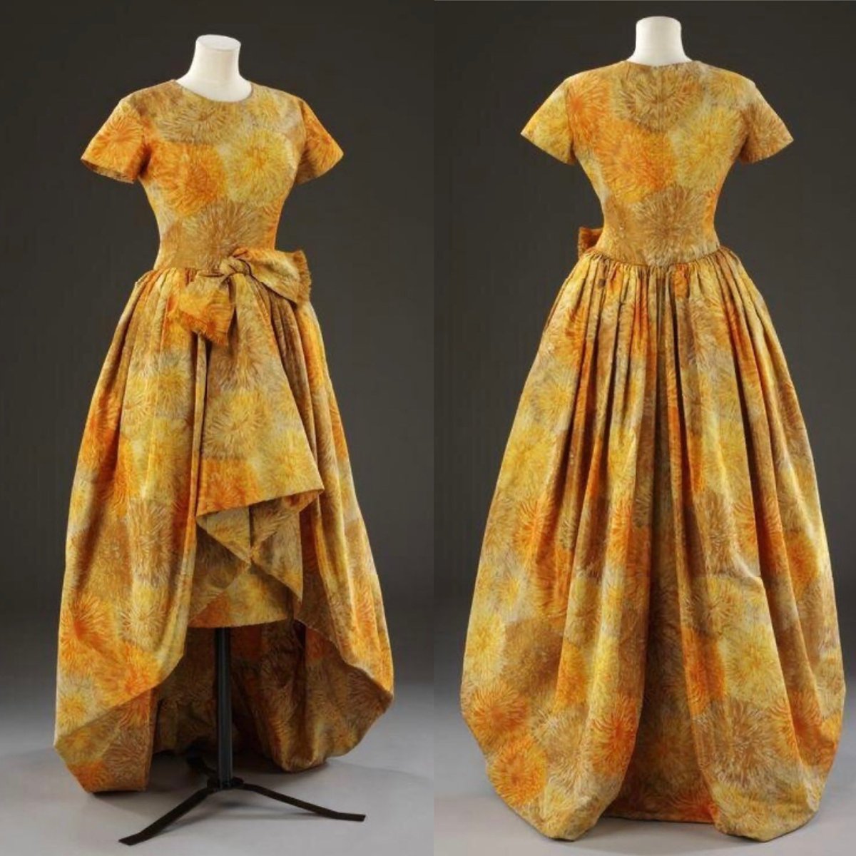 This might have been custom designed for a sophisticated flower fairy heralding the fall of autumn leaves. It is a floral silk organza of various high/low dimensions designed by #YvesSaintLaurent for #Dior in 1960 <a href="/V_and_A/">V&A</a> #fashionhistory