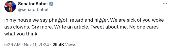 Seriously, can someone tell me why an elected Senator representing Victoria is allowed to post this vile stuff?