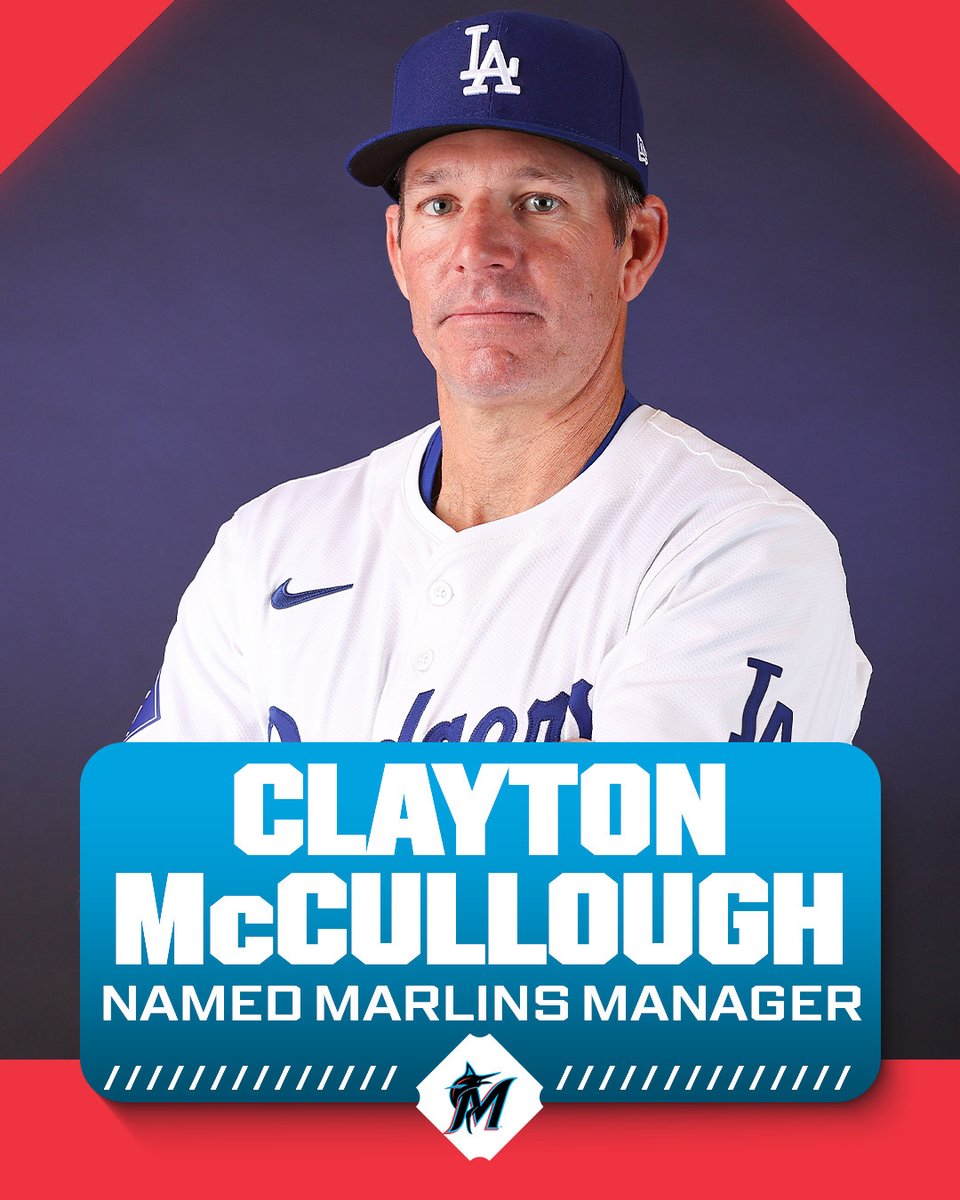 MLB's tweet image. Clayton McCullough named Marlins manager, per multiple reports including MLB.com's @CDenicola13.