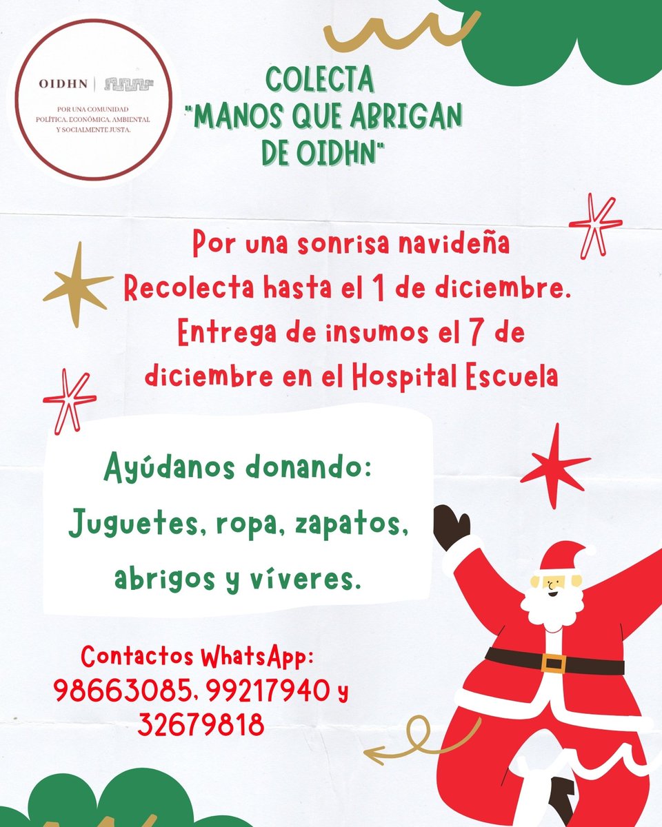 Ayúdanos donando, ponte en contacto con nosotros, por una sonrisa navideña para todos 🤲🏻 "MANOS que ABRIGAN" de Organización para la Integración y Desarrollo Sostenible <a href="/OIDHN_ONG/">OIDHN</a> 🇭🇳