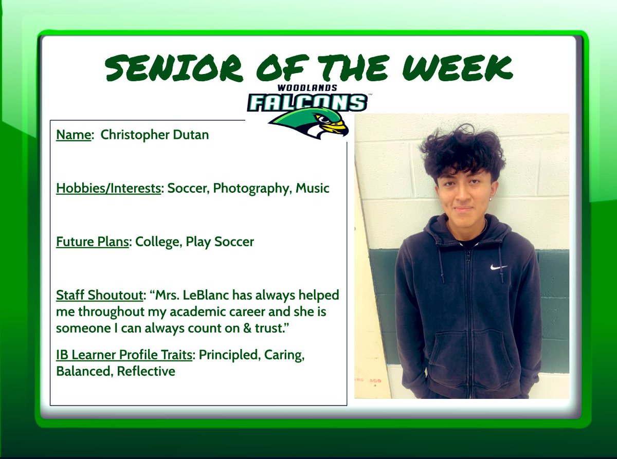 Senior Spotlight- Our Falcon of the Week for 11/8/24: Christopher Dutan 🦅 <a href="/MrSmithWHS1/">Mr Smith</a> <a href="/GreenburghCSD/">Greenburgh Central School District</a> <a href="/GreenburghWMHS/">Woodlands Middle High School</a>
