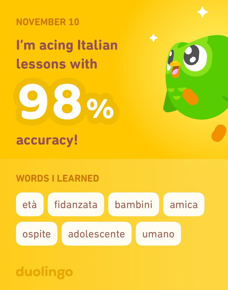 MannFave's tweet photo. I’m learning Italian on Duolingo! It’s free, fun, and effective. https://t.co/o15lfQaQPf