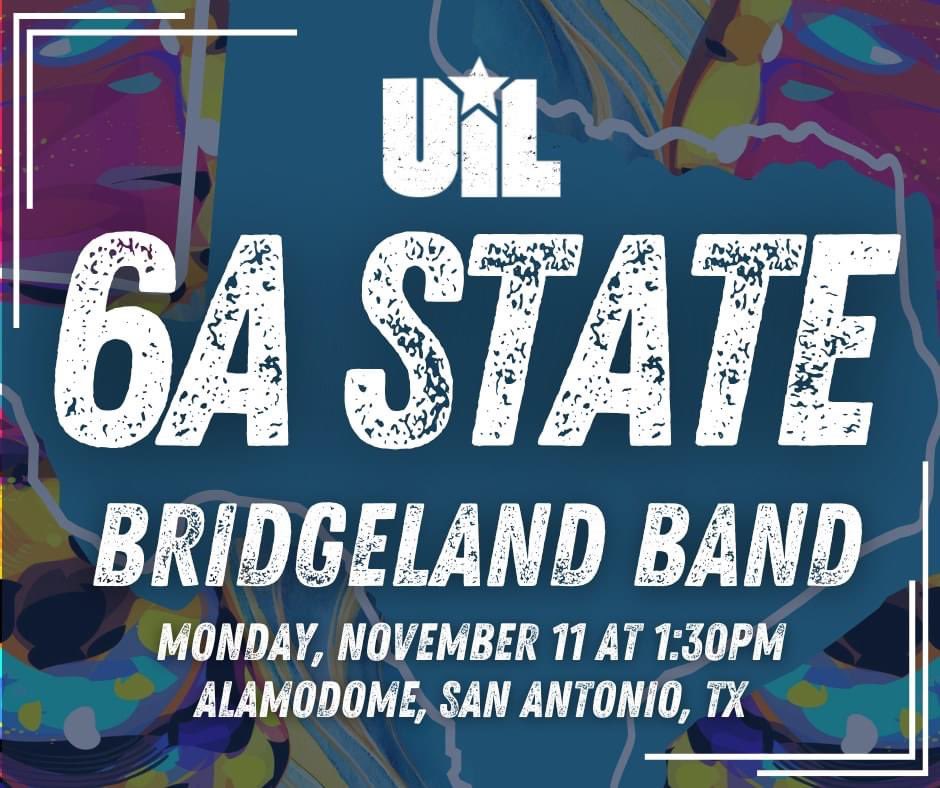 Wish the Bridgeland Band luck at the 2024 UIL 6A State Marching Band Championships this Monday, 11/11 in San Antonio! We perform our show, Grace in Symmetry, at 1:30pm. Go bears!! #BridgelandBest