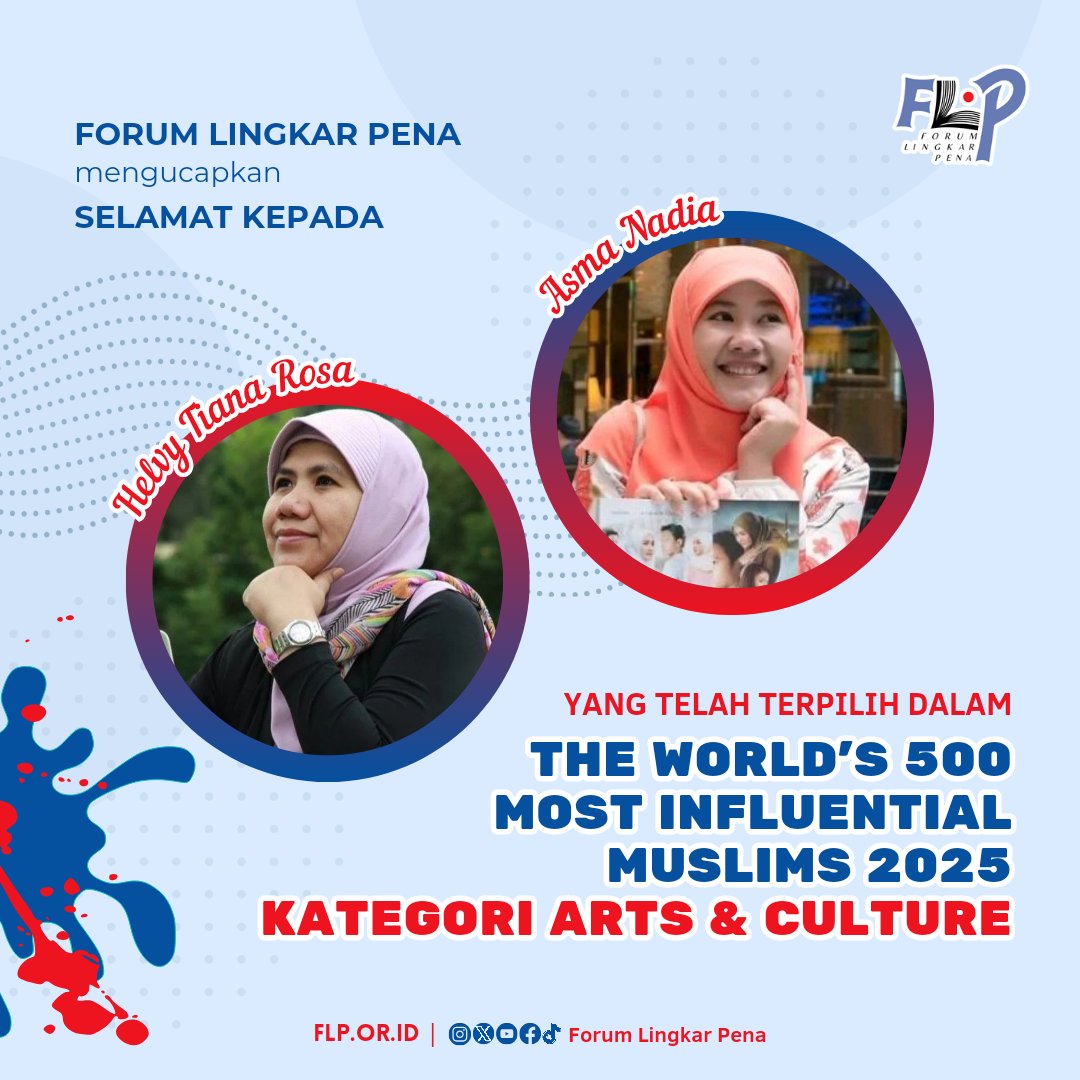 Forum Lingkar Pena mengucapkan Selamat Kepada <a href="/helvy/">Helvy Tiana Rosa</a> dan <a href="/asmanadia/">Asma Nadia</a>
yang telah terpilih dalam THE WORLD'S 500 MOST INFLUENTIAL MUSLIMS 2025 Kategori Arts &amp; Culture.
#helvytianarosa
#asmanadia
#flp
#forumlingkarpena
#500musliminfluencial
#500musliminfluencial2025