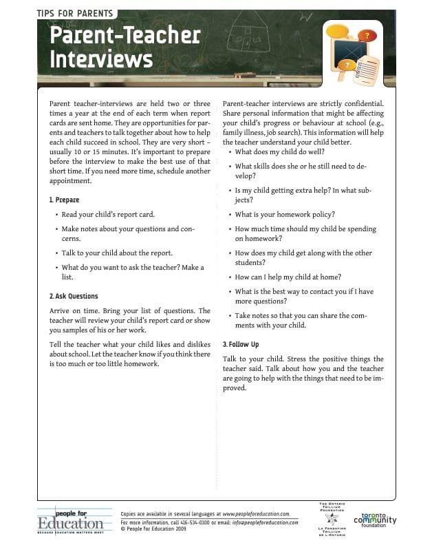 Parent-Teacher Interview Tips.