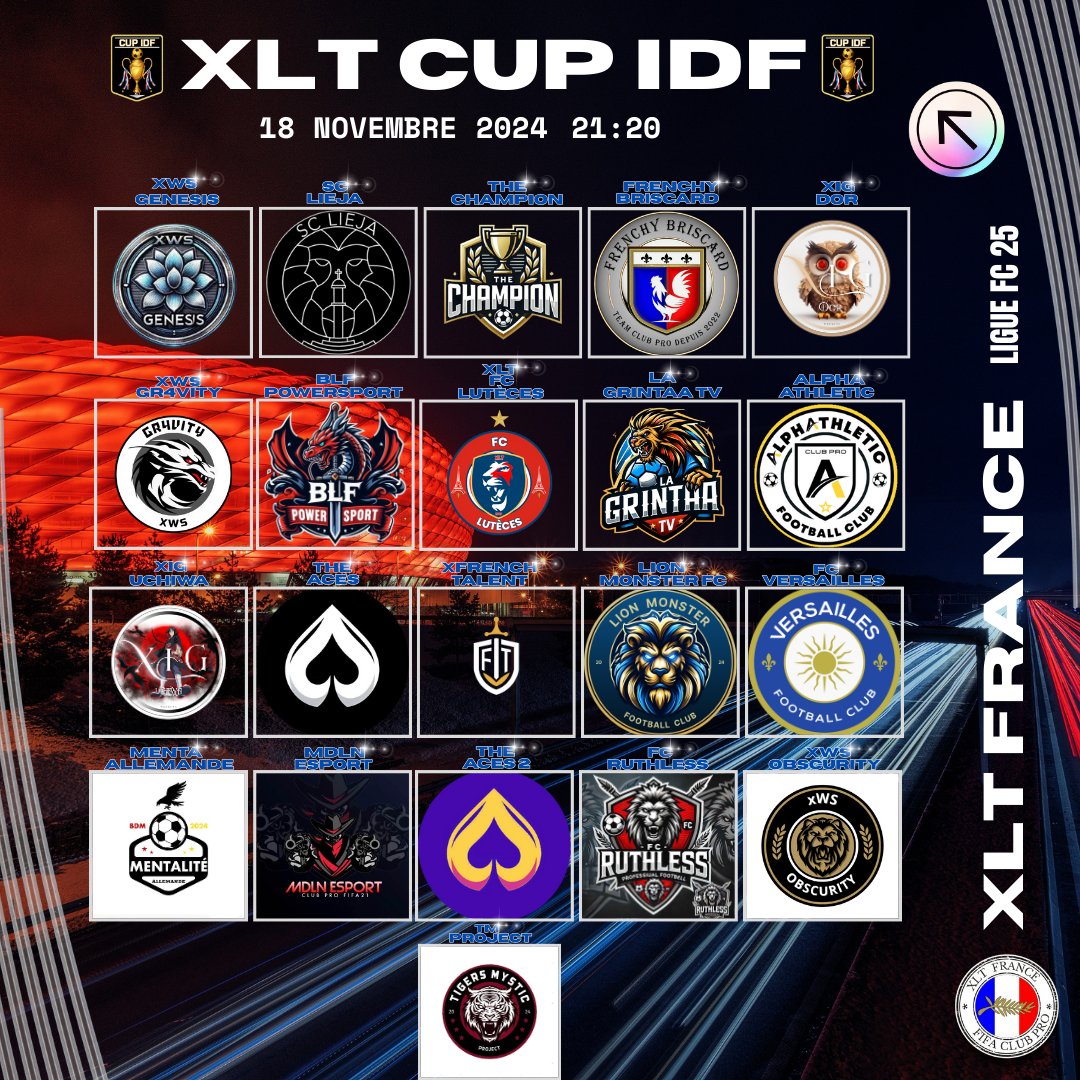 🏆Départ XLT CUP IDF 🏆
📅 18/11/2024 📅
@FCLuteces <a href="/kiks_twitch_/">kiks_twitch_</a> 
<a href="/xWorld_St4rs/">xWorld St4rs</a>