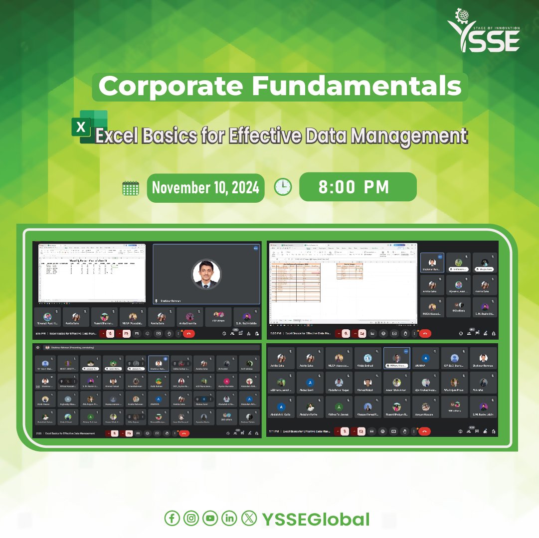 YSSEGLOBAL's tweet image. 🎉A Huge Thank You to Our Guest for an Insightful Session!🎉
Thank you to everyone who participated and made this a memorable learning experience. Let’s keep the momentum going as we dive deeper into Corporate Fundamentals!
#ExcelBasics #VirtualInternshipProgram12thBatch #YSSE