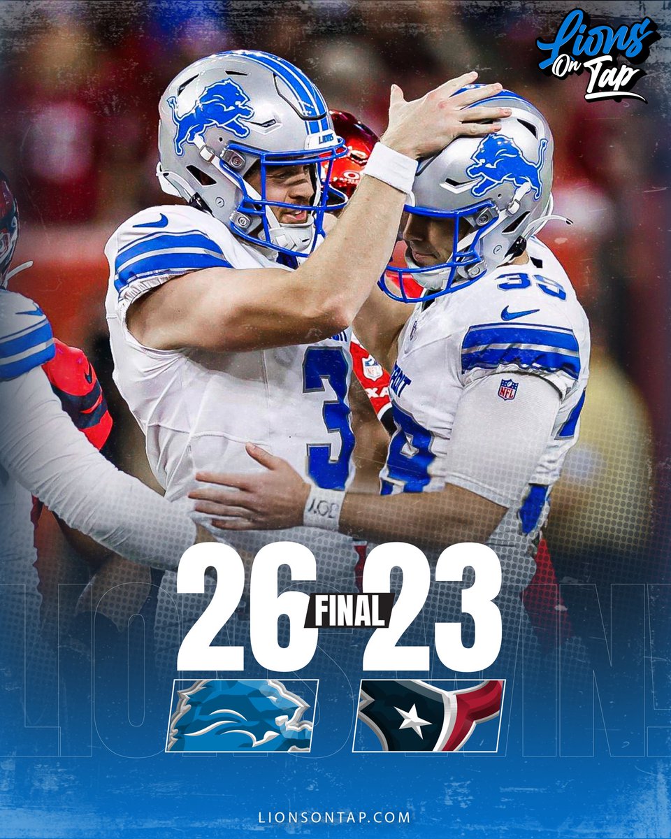 The Detroit Lions become the first team in NFL history since 1970 to be down by 15+ points, have 5 INT and WIN!

8-1 on the season after a tough win against the Houston Texans.