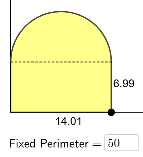 mikeshafer40's tweet photo. Fun optimization problem: Norman Windows

Semi-circle on top of a rectangle with a fixed perimeter.

Change the width to maximize the area of the window.

Visualizer here:

https://t.co/tKbDMo3KTC https://t.co/xszyTZlDLV