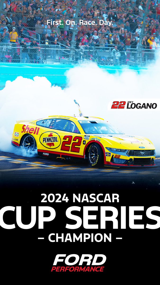 FordRacing's tweet photo. #NASCAR | Just call him 3-time! 
🏆🏆🏆

@joeylogano @Team_Penske #Ford https://t.co/GytmSIvugx