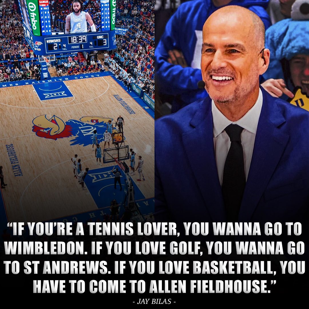FansOfKU's tweet photo. Jay Bilas is one of the best analysts in college basketball. Despite playing his college ball at Duke, he always shows major respect for Allen Fieldhouse!

Here’s a recent quote from the KU/UNC broadcast on Friday. https://t.co/uduMMLpMuN