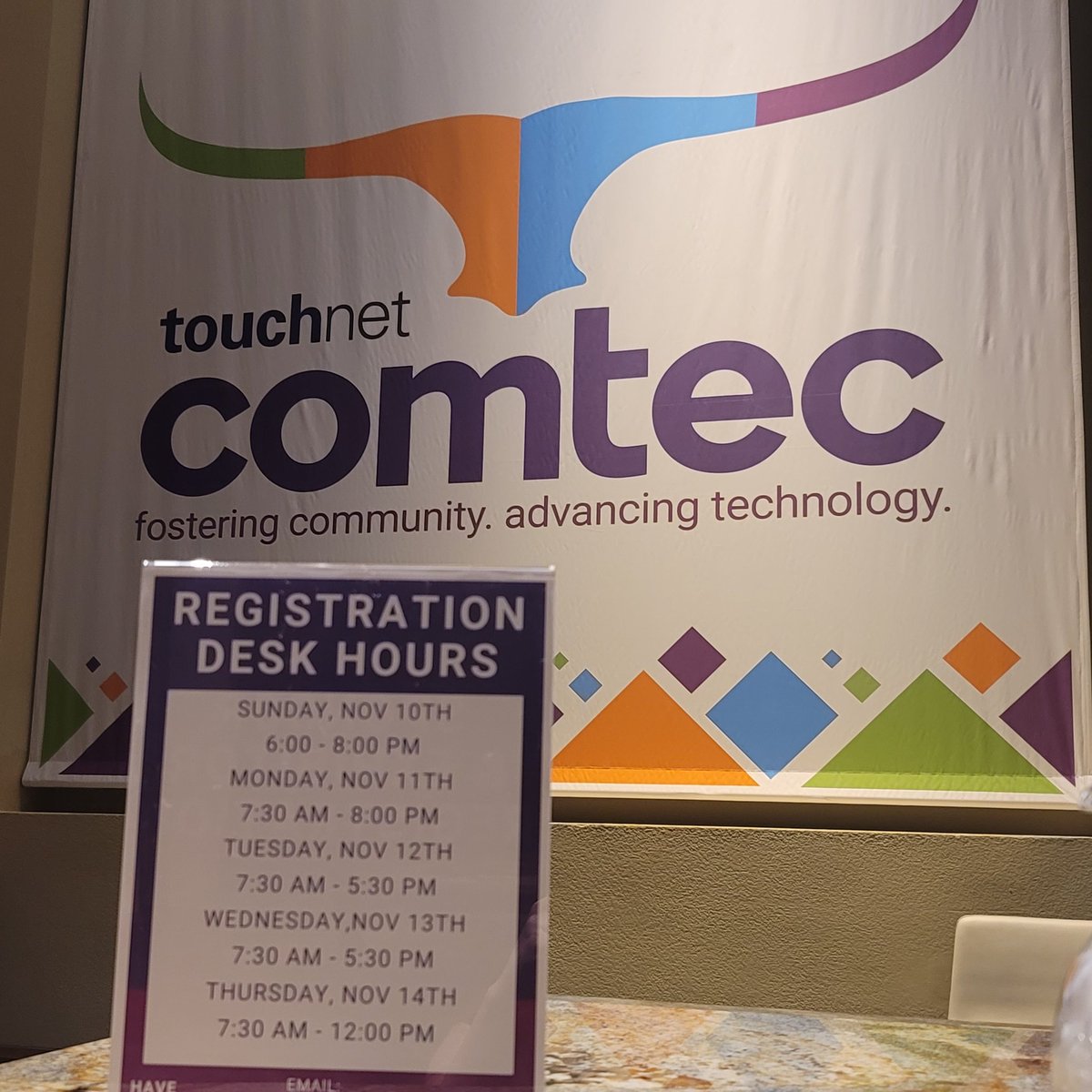 TouchNet's tweet image. The finishing touches are going up for #COMTEC2024 and we can&apos;t wait to host you for the next four days.

Registration desk is open tonight from 6-8pm and opens back up at 7:30am Monday morning. Stop by to get checked in and get your swag bag!

#TouchNet #SanAntonio