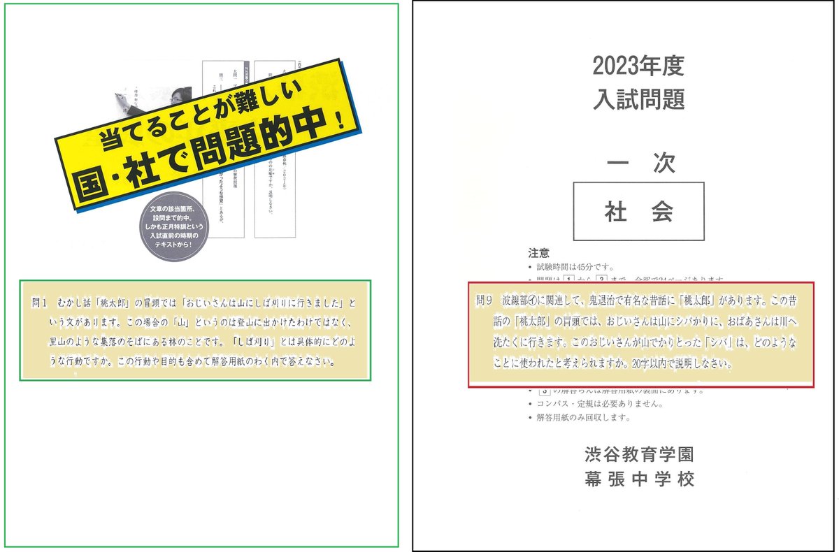 子どもから、某塾「渋幕そっくりテスト」の資料をもらいました