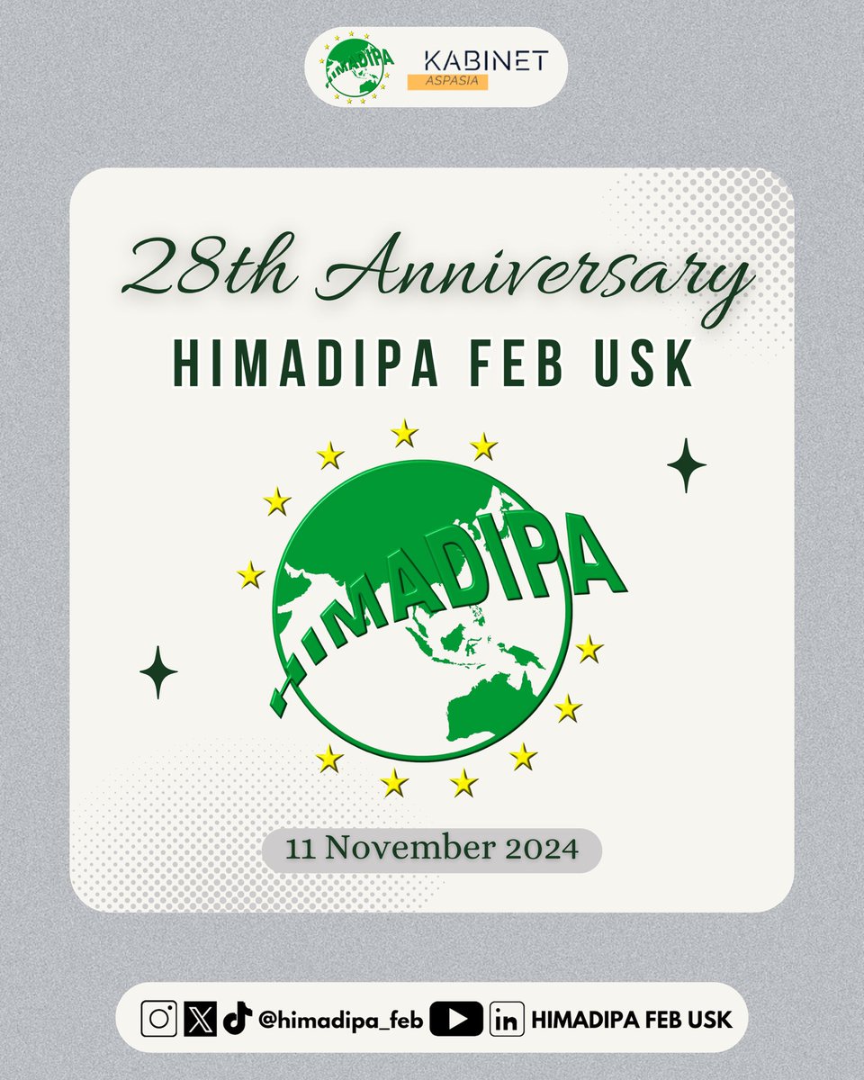Himadipa_FEB's tweet photo. Selamat Milad ke-28 HIMADIPA FEB USK! 
28 tahun lamanya, HIMADIPA FEB USK telah menjadi rumah bagi para pejuang ekonomi. HIMADIPA, jaya selalu!
#HIMADIPAFEBUSK #KabinetAspasia https://t.co/QrXyBHGT74