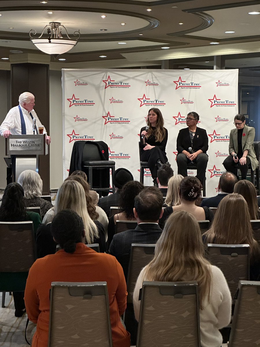 Great seeing <a href="/Burkie2020/">Brian Burke</a> discussing the development of women’s pro sports with <a href="/dmatheson8/">Valentin Bergeron</a>, Lisa Ferkul and <a href="/AngelaJames8/">Angela James - Toronto Six GM</a> at the kickoff of the <a href="/PrimeTimeSE/">PrimeTime Sports&Ent</a> conference!