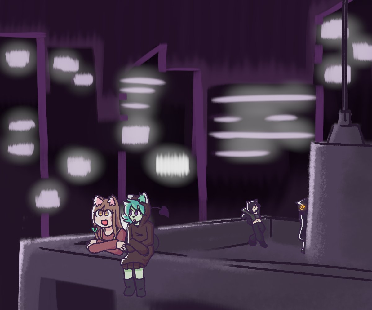 Made a drawing of Sylvia interacting with Laloo, an OC by <a href="/NoodlesToasty/">Toasted</a> 
Also featuring his other OC's: Stania and Kiko